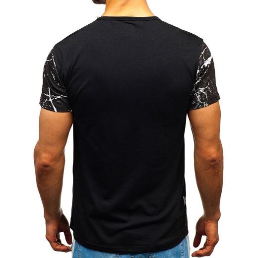 T-shirt męski z nadrukiem czarno-biały Denley SS606 Denley  L okazyjna cena  