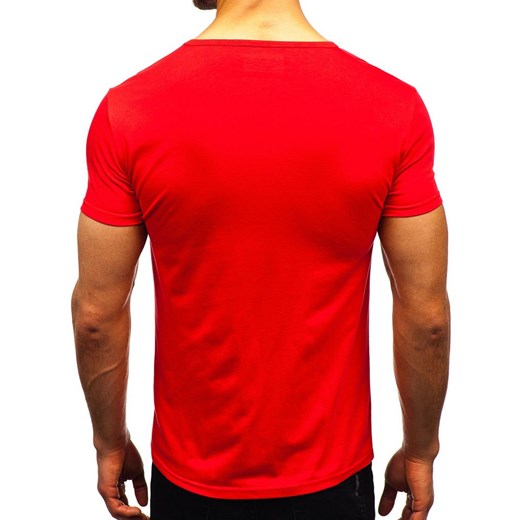 Koszulka męska bez nadruku w serek czerwony Denley AK888A Denley  S  wyprzedaż 