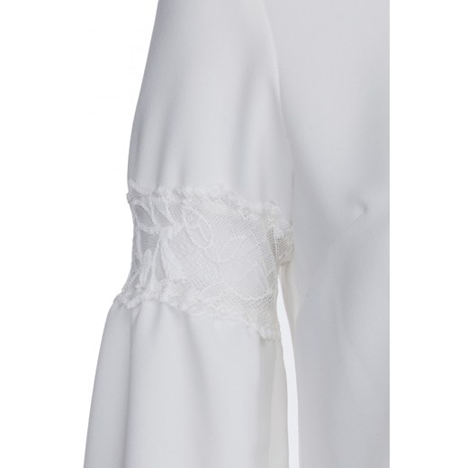 Bluzka damska Vissavi biała w miejskim stylu z okrągłym dekoltem z długim rękawem 