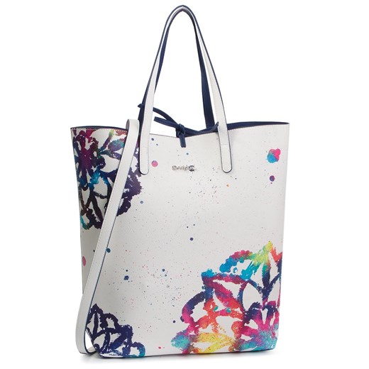 Shopper bag Desigual z nadrukiem bez dodatków na ramię biała w stylu młodzieżowym 