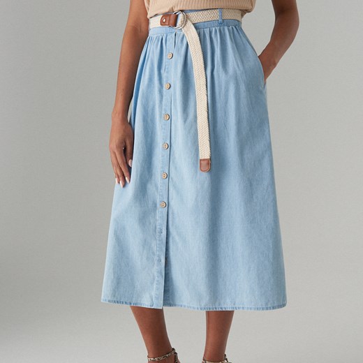 Mohito - Jeansowa spódnica z wysokim stanem - Niebieski Mohito  32 