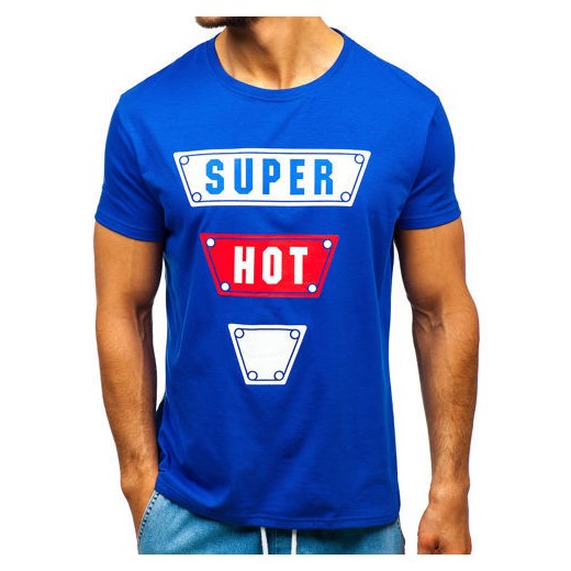 T-shirt męski z nadrukiem niebieski Denley 10857 Denley  2XL promocyjna cena  