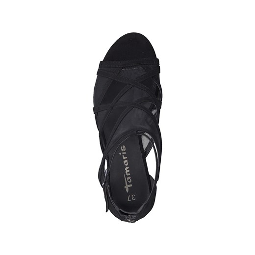 Sandały damskie czarne Tamaris eleganckie na wysokim obcasie skórzane 