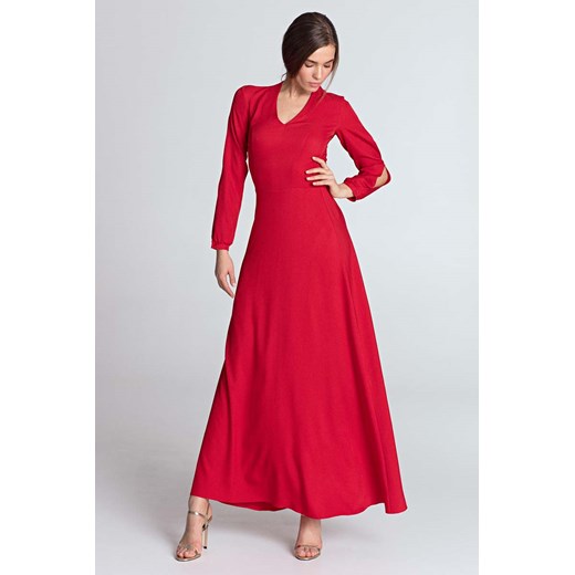 Sukienka czerwona Nife poliestrowa z dekoltem v 