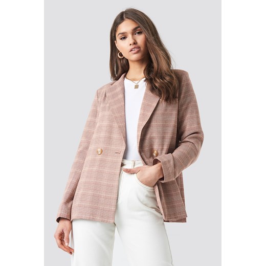 NA-KD Classic Double Breasted Check Blazer - Pink