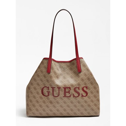 Shopper bag Guess na ramię ze skóry ekologicznej bez dodatków 