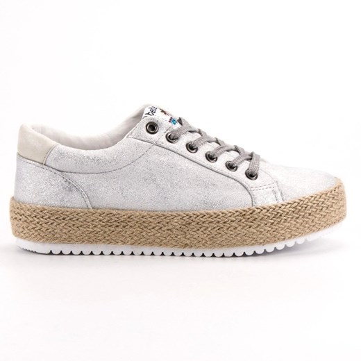 Espadryle damskie Buty Betler bez wzorów szare wiązane płaskie