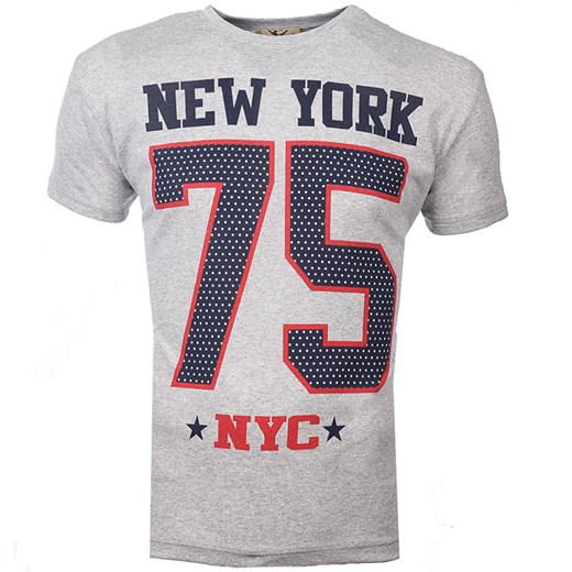 T-shirt Męski Nadruk New York 75 Szary