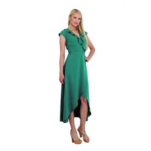 Sukienka Margo Collection asymetryczna zielona z krótkim rękawem midi 