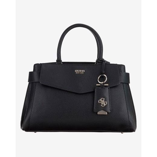 Shopper bag czarna Guess z poliestru z breloczkiem średnia elegancka 