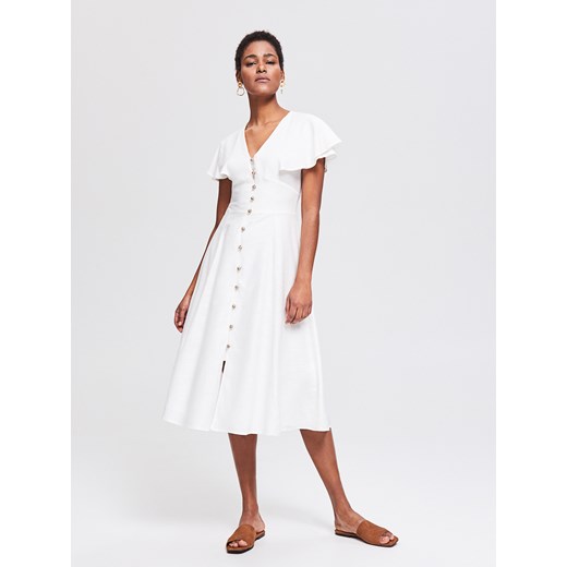 Sukienka Reserved biała casualowa midi z krótkim rękawem 