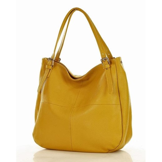 Shopper bag Mazzini ze skóry mieszcząca a4 żółta bez dodatków 