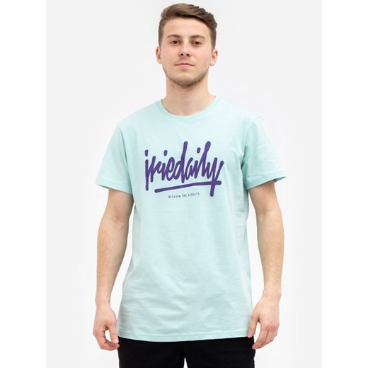 Niebieski t-shirt męski Iriedaily z krótkim rękawem z napisami 