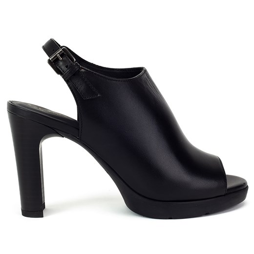 Sandały damskie Geox czarne skórzane eleganckie z klamrą gładkie 