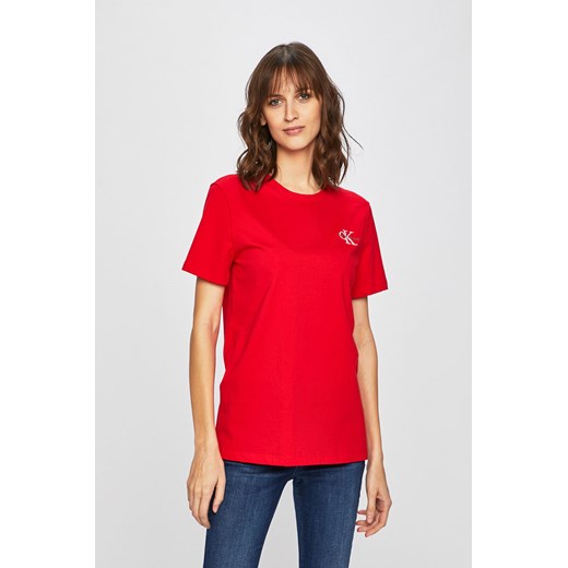 Bluzka damska Calvin Klein czerwona bez wzorów casual 