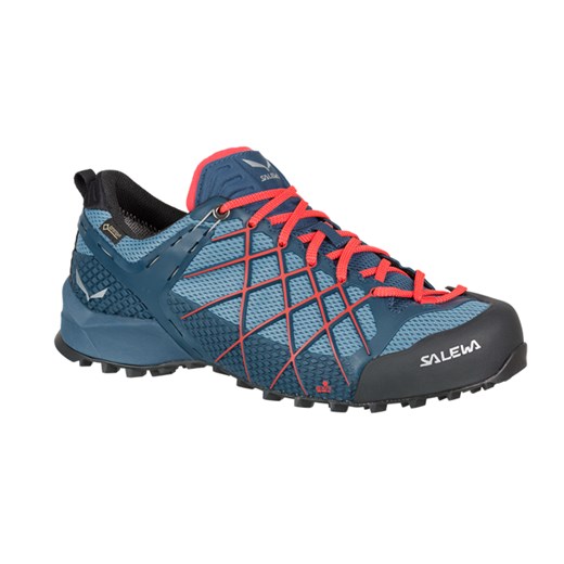 Niebieskie buty trekkingowe męskie Salewa sportowe wiązane gore-tex 