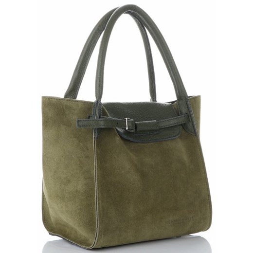 Shopper bag Vittoria Gotti zielona bez dodatków elegancka mieszcząca a6 skórzana 