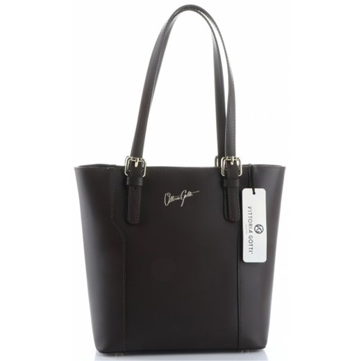 Shopper bag Vittoria Gotti elegancka ze skóry na ramię bez dodatków duża 