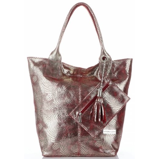 Vittoria Gotti shopper bag różowa skórzana lakierowana na ramię 