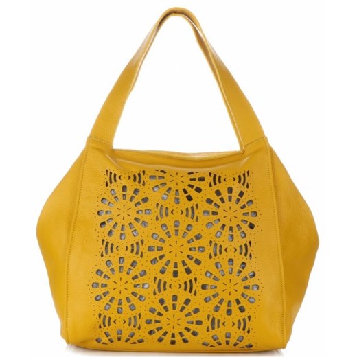 Oryginalne Torby Skórzane ShopperBag z Kosmetyczką firmy Genuine Leather Ażurowe Żółte (kolory)