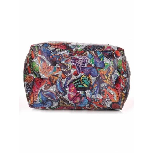 Torba Skórzana Shopper Bag VITTORIA GOTTI Made in Italy w Motyle Multikolor - Szara (kolory)