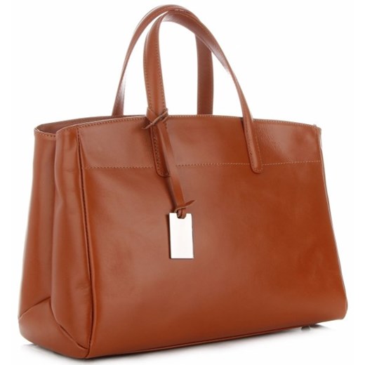 Genuine Leather shopper bag średniej wielkości na ramię matowa brązowa bez dodatków 