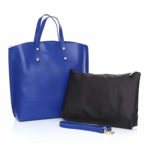 Torebka Skórzana Shopperbag z Kosmetyczką Niebieska (kolory)