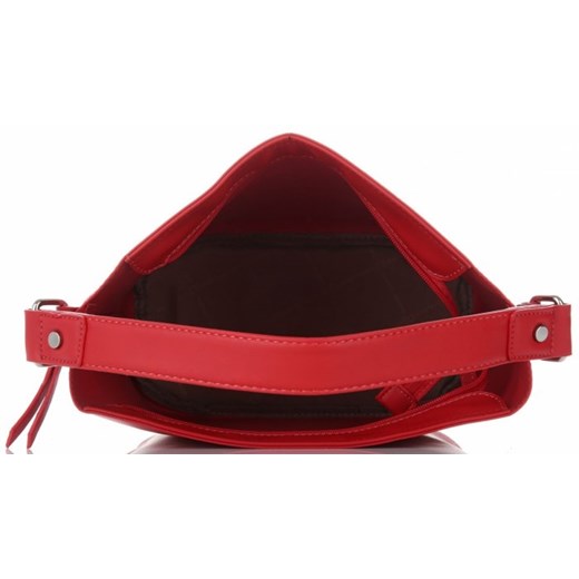 Shopper bag David Jones matowa czerwona na ramię duża z breloczkiem 