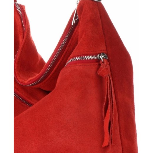 Shopper bag Genuine Leather ze skóry czerwona bez dodatków 