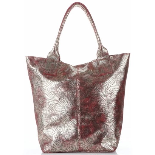 Shopper bag Vittoria Gotti skórzana lakierowana z frędzlami 
