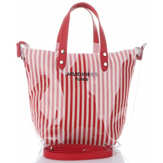 Shopper bag czerwona David Jones duża młodzieżowa bez dodatków na ramię 