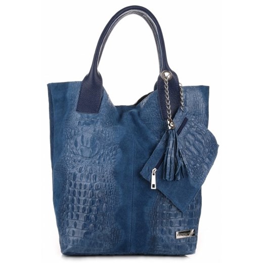 Torebki Skórzane VITTORIA GOTTI Made in Italy Shopper bag Aligator Niebieska (kolory)