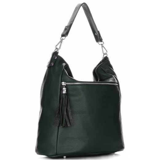 Shopper bag Genuine Leather zielona skórzana na ramię matowa 