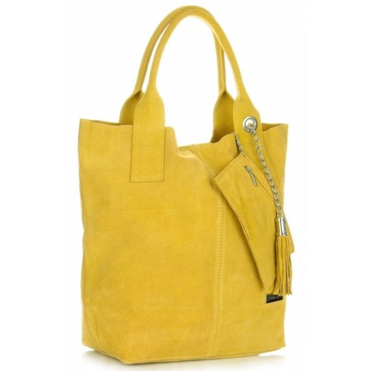 Torebki Skórzane typu ShopperBag XL Włoskiej firmy Vittoria Gotti wykonane z Wysokiej Jakości Zamszu Naturalnego Żółty (kolory)