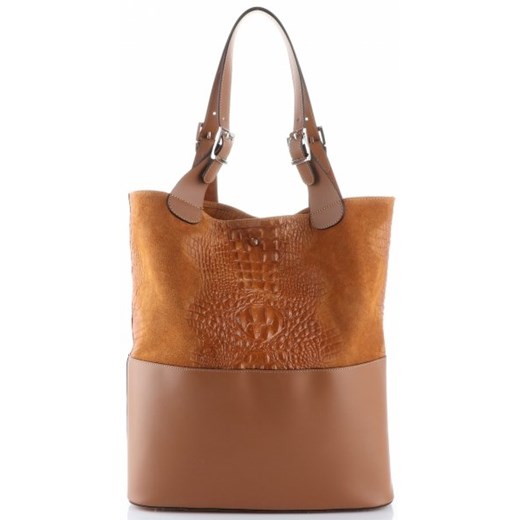 Shopper bag Genuine Leather matowa brązowa na ramię mieszcząca a6 ze skóry 