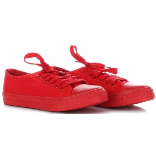 Trampki damskie Ideal Shoes czerwone gładkie płaskie z niską cholewką 