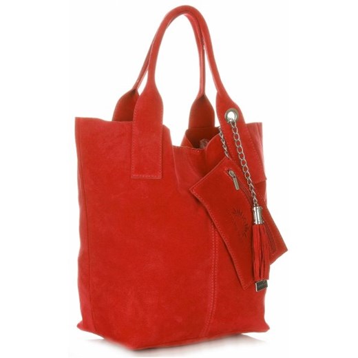 Torebki Skórzane typu ShopperBag XL Włoskiej firmy Vittoria Gotti wykonane z Wysokiej Jakości Zamszu Naturalnego Czerwona (kolory)