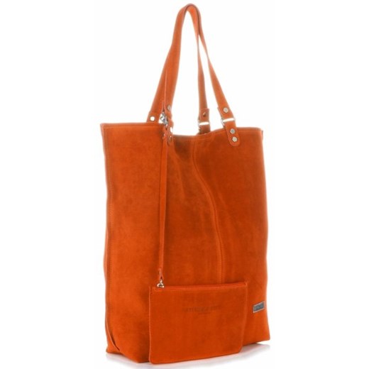 Uniwersalne Torebki Skórzane Firmowy Włoski Shopperbag Vittoria Gotti w rozmiarze XXL Zamsz Naturalny wysokiej jakości Pomarańczowy (kolory)