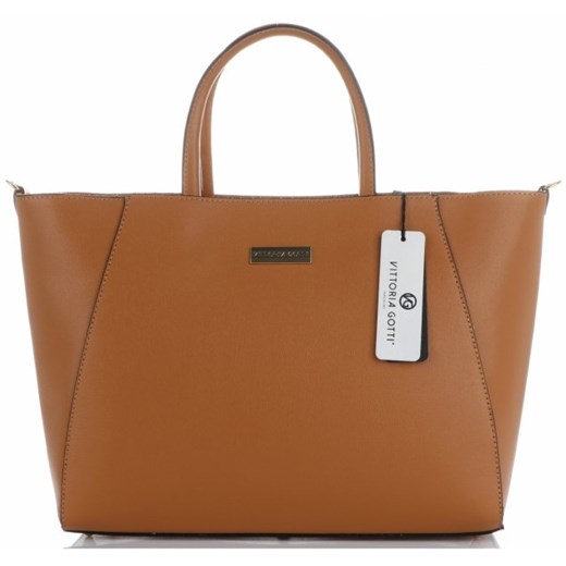 Shopper bag Vittoria Gotti brązowa matowa bez dodatków mieszcząca a4 do ręki 