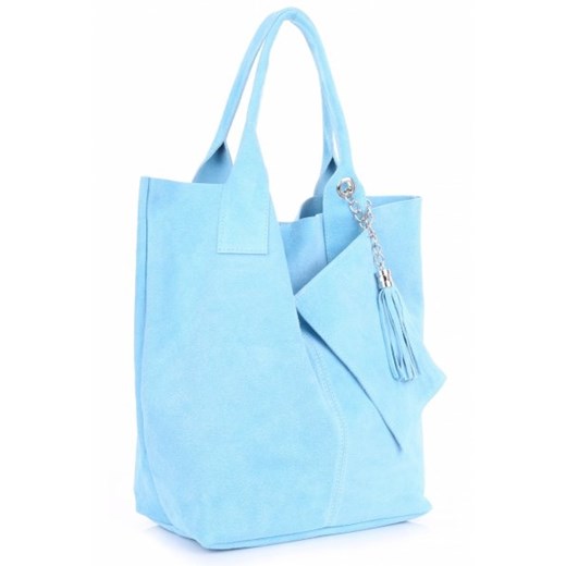 Torebka skórzana  Shopper bag zamsz naturalny Błękitna (kolory)