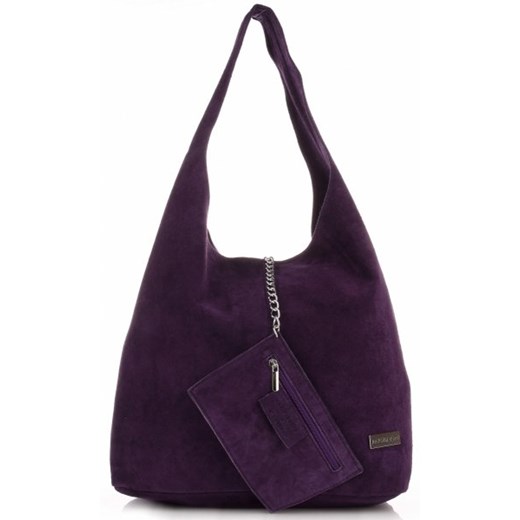 Oryginalne Torby Skórzane XL VITTORIA GOTTI Shopper Bag z Etui Zamsz Naturalny Fiolet Śliwka (kolory)