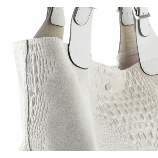 Shopper bag biała Genuine Leather matowa elegancka bez dodatków 