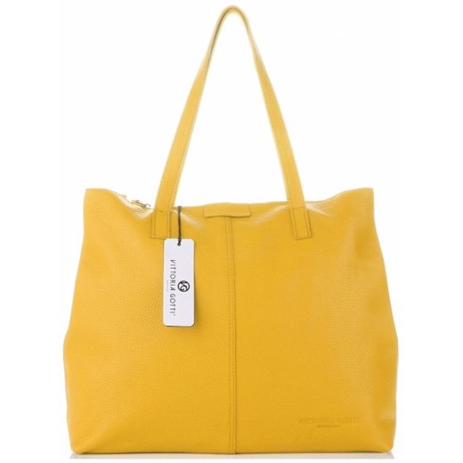 Shopper bag żółta Vittoria Gotti matowa skórzana 