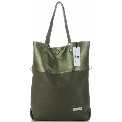 Shopper bag Vittoria Gotti skórzana bez dodatków zielona na ramię matowa 