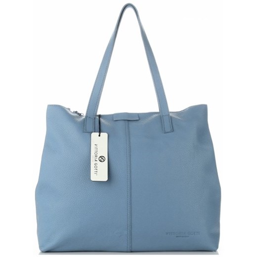 Shopper bag Vittoria Gotti matowa niebieska bez dodatków 