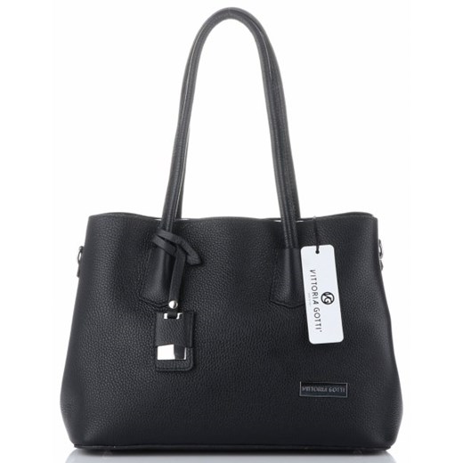 Czarna shopper bag Vittoria Gotti elegancka na ramię duża skórzana 