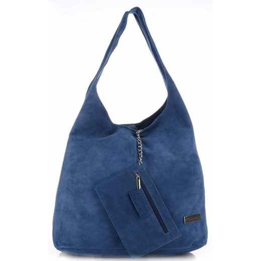 Oryginalne Torby Skórzane XL VITTORIA GOTTI Shopper Bag z Etui Zamsz Naturalny Niebieska (kolory)