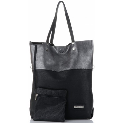 Shopper bag czarna Vittoria Gotti bez dodatków lakierowana na ramię skórzana 