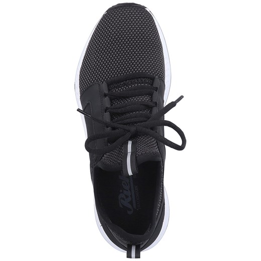 Buty sportowe damskie Rieker na fitness wiązane czarne płaskie skórzane gładkie 