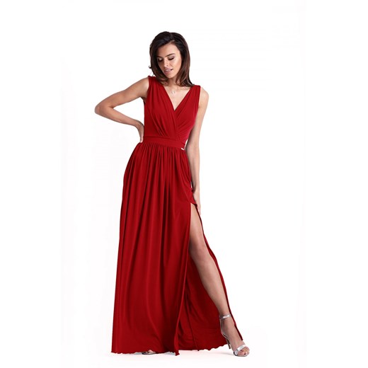 Sukienka czerwona Ivon maxi na studniówkę elegancka kopertowa 